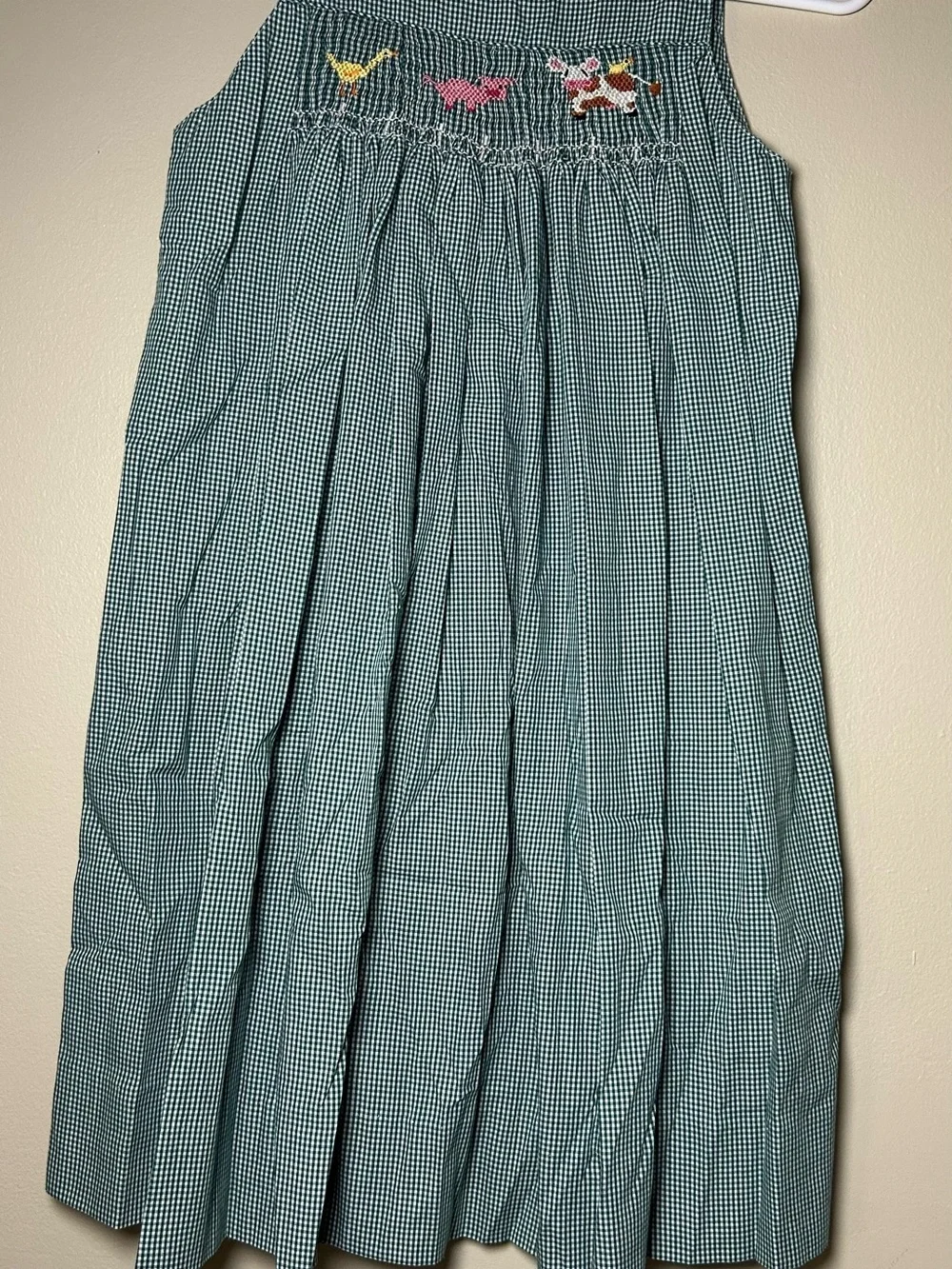 Amanda Remembered Girls 6X Green Gingham Smocked Cow Dress w/ White Blouse